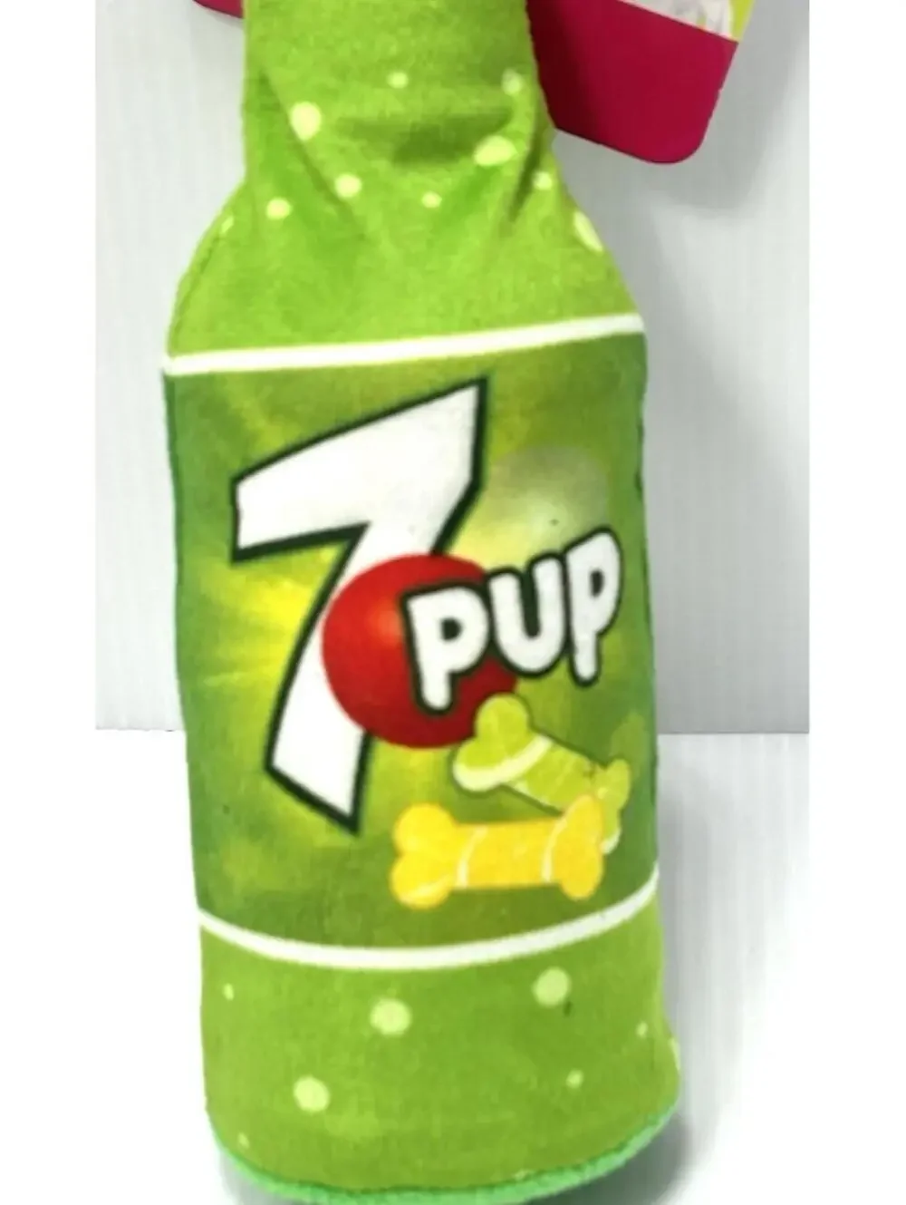 7 Pup Squeaky Bottle Dog Toy - Soft Plush Novelty Soda Parody Puppy Chew Toy